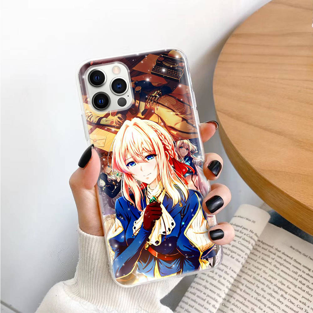Violette Evergarden-TPU-Hülle für iPhone XR 7 8 14 15 11 12 13 X XS Pro Max Xiaomi Redmi 13C Hinweis 9 Samsung A22 S23 S24 Ultra Plus VIVO