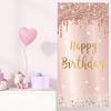 Pink Rose Gold Happy Birthday Door Banner Decorations, Happy Birthday Door Cover Backdrop Party Supplies for Women, Large 16th 21st 30th 40th 50th