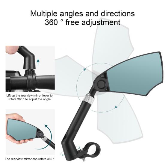 Bicycle Rearview Mirror 360 Degree Rotating Adjustable Angles Retractable Handle Easy to Install Wide-Range Clearer Vision Handlebar Mount