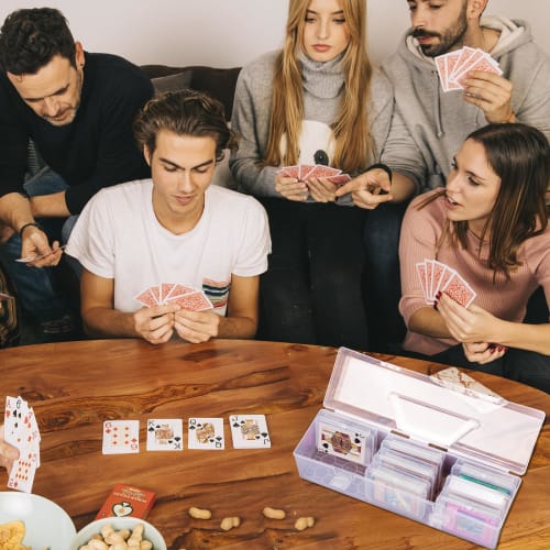 NiHome Trading Card Storage Case, Clear PP with 9 Boxes, Compatible with MTG, Sports, and Playing Cards, Waterproof and Dustproof, with Handle, for Ca