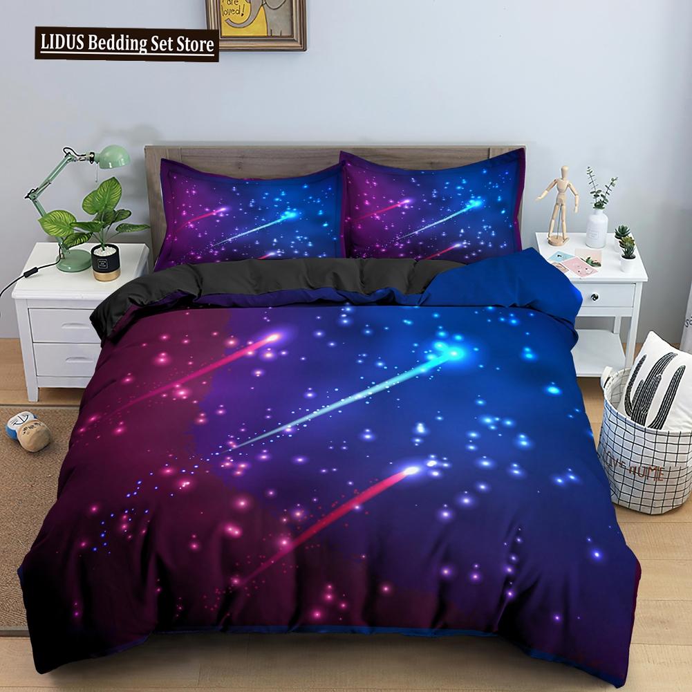 Starry Sky Duvet Cover Colorful Galaxy Outer Space Quilt Cover Glitter Polyester Dream Starry Sky Theme For Bedroom Decorations