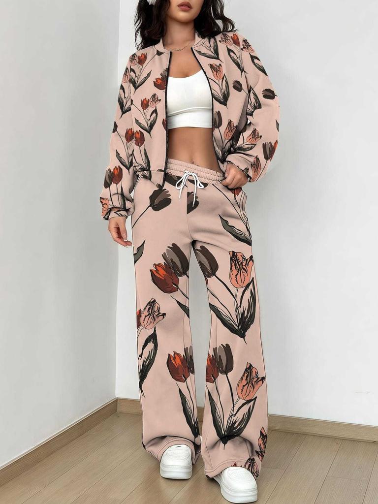 Black Retro Style Explosion Autumn and Winter New European and American Women's Clothing Flower Printing Suit Women