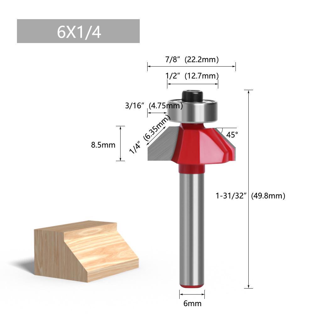 1/4" Shank 6-Pattern Beveled Lace & Round Head Woodworking Relief and Semi-Circular Knife Milling Trimmer.