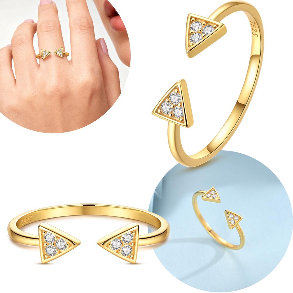 Authentic Original Ring Copper Metal Golden Triangle Geometric Ring Woman's Open Ring Anniversary High Quality Fine Perfect Gift Accessory