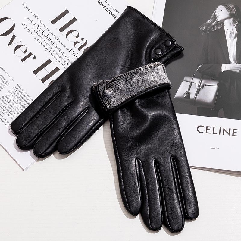 Women's Genuine Leather Winter Warm Gloves for Outdoor Sports, Thickened Matching Apparel Gloves