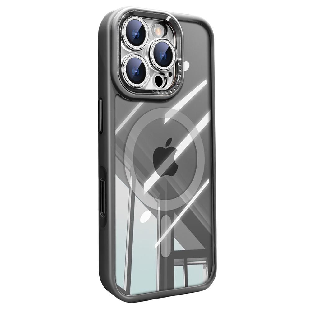 For iPhone 16 Pro Max Case Compatible with MagSafe PC+TPU Clear Phone Cover with Glitter Camera Lens Film