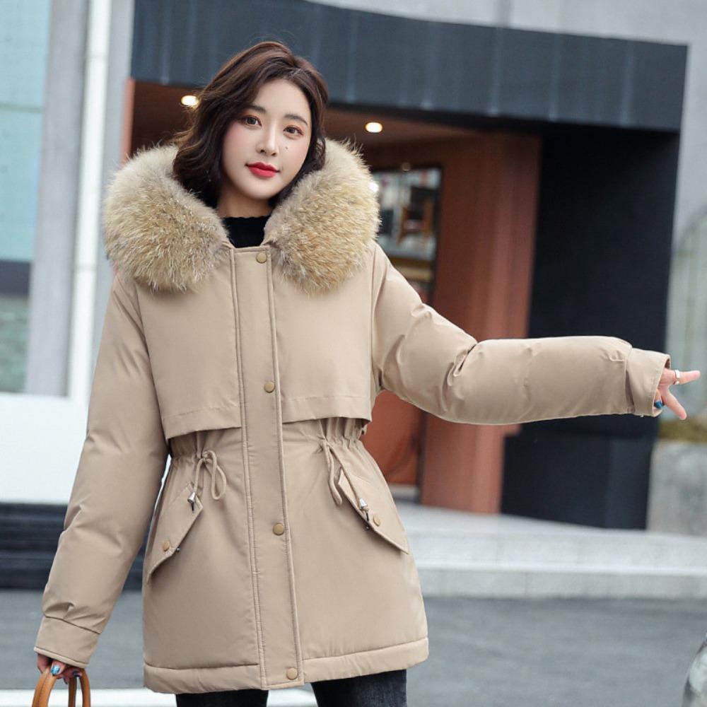 New Korean version women's winter A version medium and long cotton clothes, pie overcome velvet liner large fur collar large size