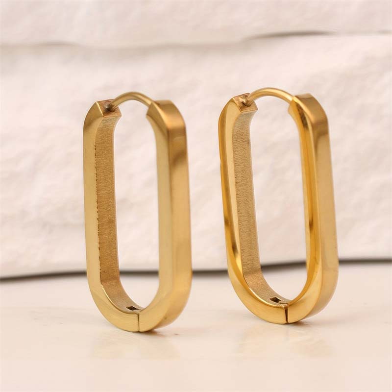 

Stainless Steel Square Ear Buckle for Women Men Fashion Gold Color Smooth Geometric Statement Hoop Earrings Party Zircon Gifts золотий