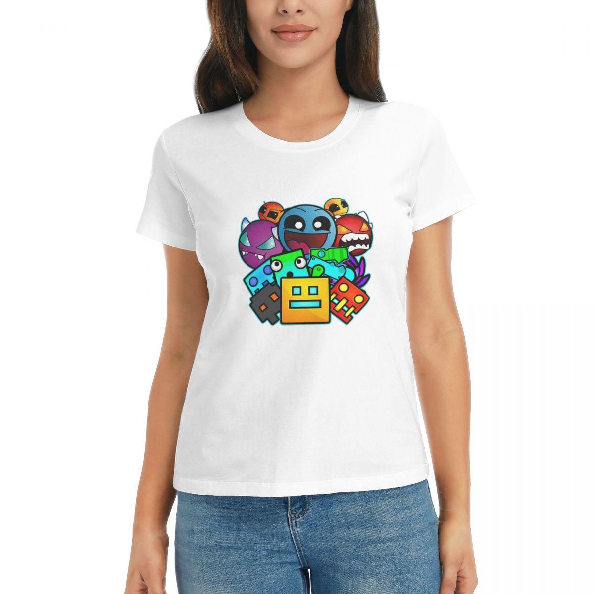 

Women TShirt Geometry Dash Old School Gaming Summer Short Sleeve Tees Crew Neck Cotton T Shirts Clothes Tops Streetwear S