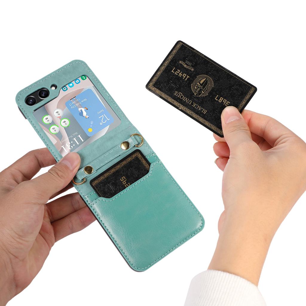 New Model Is Suitable for Samsung Z Flip5 Mobile Phone Case Folding Flip4 Crossbody Mobile Phone Leather Case Card Protection Case