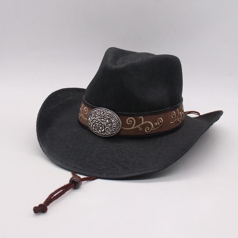 Hard Top Sunshade Hard Straw Hat Ethnic Style Western Cowboy Hat Men And Women Spring And Summer Beach Seaside Travel Vacation Hat