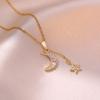 Stainless Steel Chain Cute Shiny Zircon Star Moon Pendant Necklace for Women Girls Sweet Jewelry Accessories Gifts for Lover