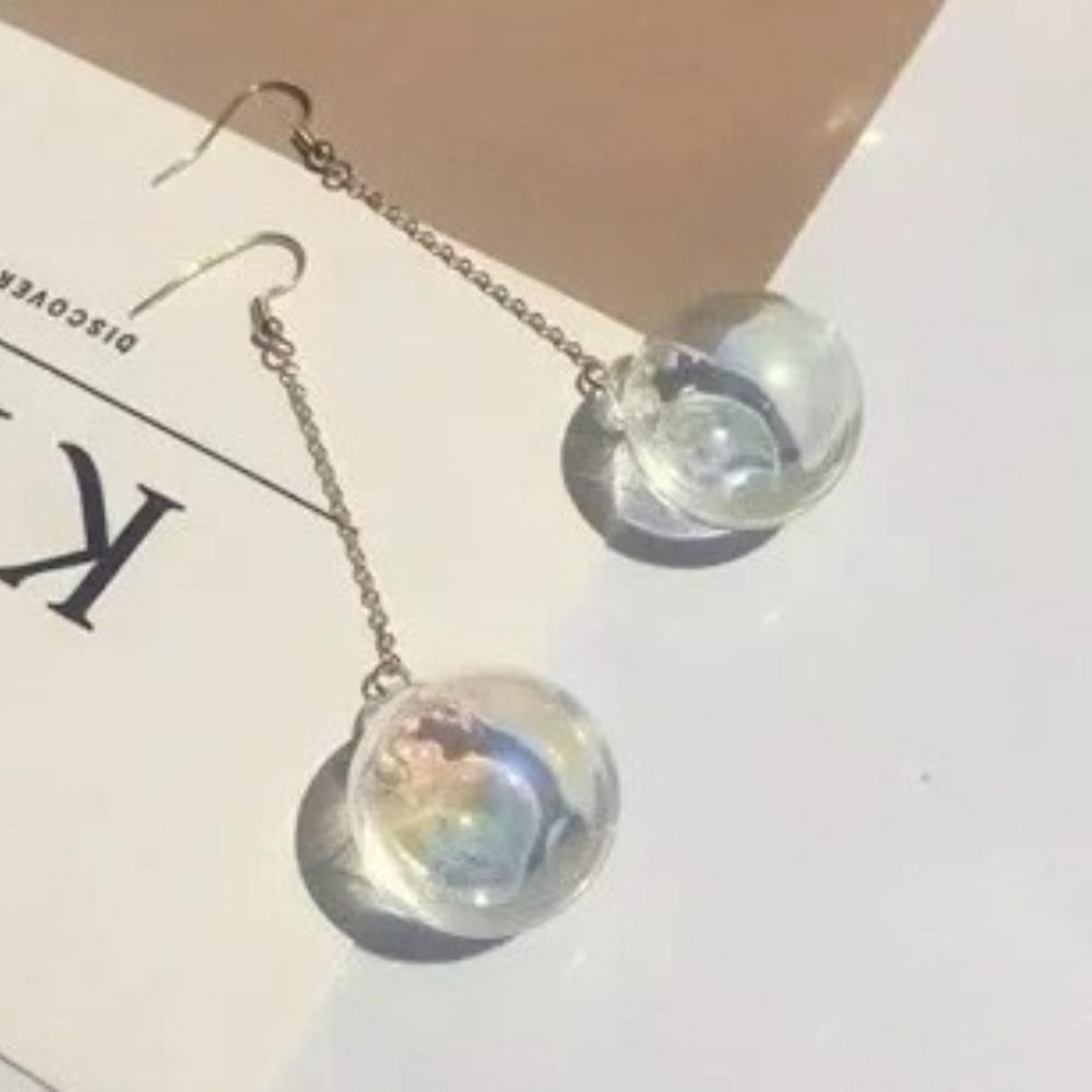 Nuovi Pendenti Orecchini in Vetro Trasparente a Sfera con Goccia d'Acqua all'Interno Coreani per Donne Ragazze Gioielli Trendy