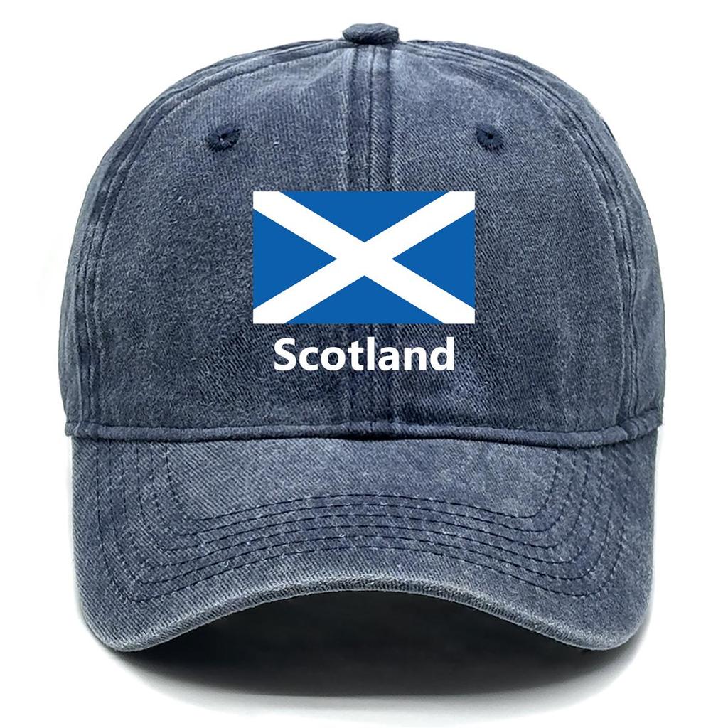 Flag of Scotland Print Adjustable Sun Hat, Patriotic Trucker Hat Non-Stretch Fabric Leisure Slouchy Unisex Snapback Baseball Hat