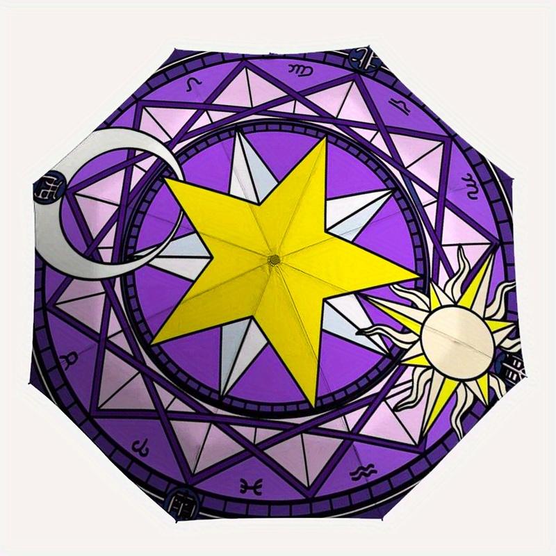 "Magical Star Stained  Decor"Umbrella, Portable 3-Fold Compact Umbrella for Men & Women ES51
