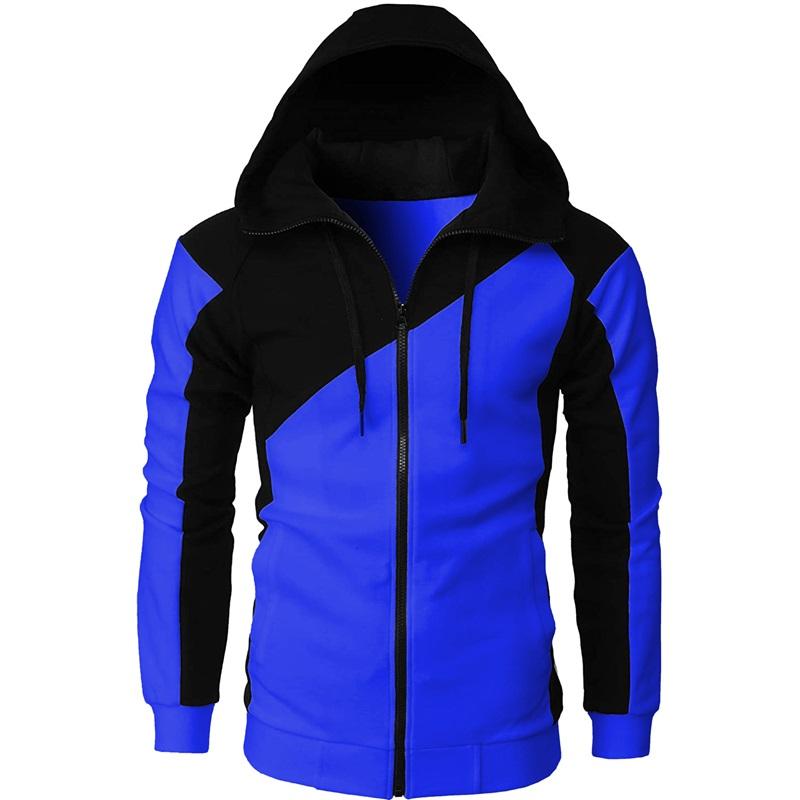 

Slim Fit Men s Hooded Sports Jacket Casual Fashion Long Sleeve Sportswear Athletic Outerwear L синий