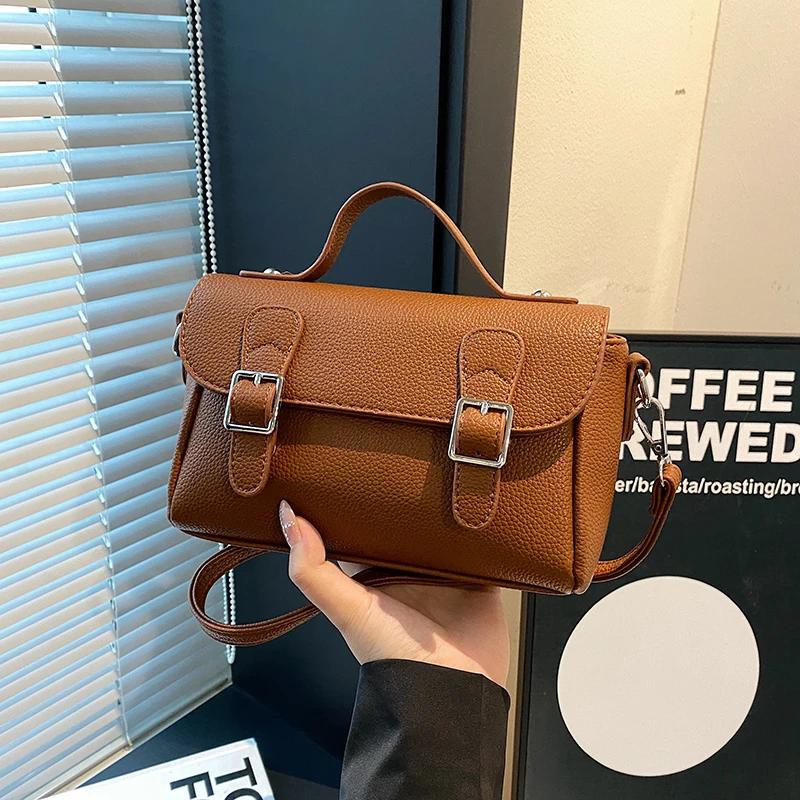 New Pu Leather Buckle Bag for Women Simple Large Capacity Women's Handbag Solid Square Shoulder Crossbody Bags