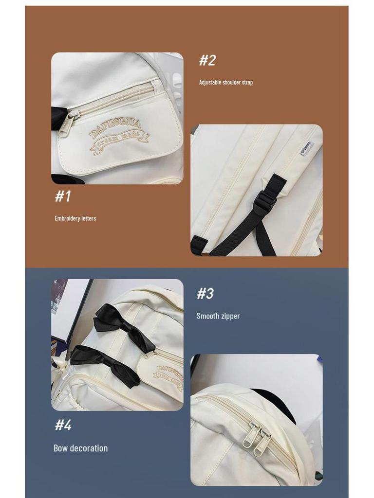 Japanese Cute Bow Backpack for Girls - Ideal for Middle and High School Students, Milk White Color, High Value