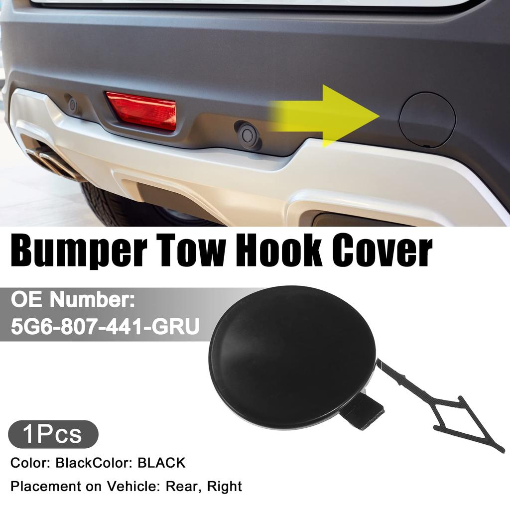 ACROPIX Car Rear Bumper Towing Eye Hook Cover Cap for Volkswagen Golf Black 1pc