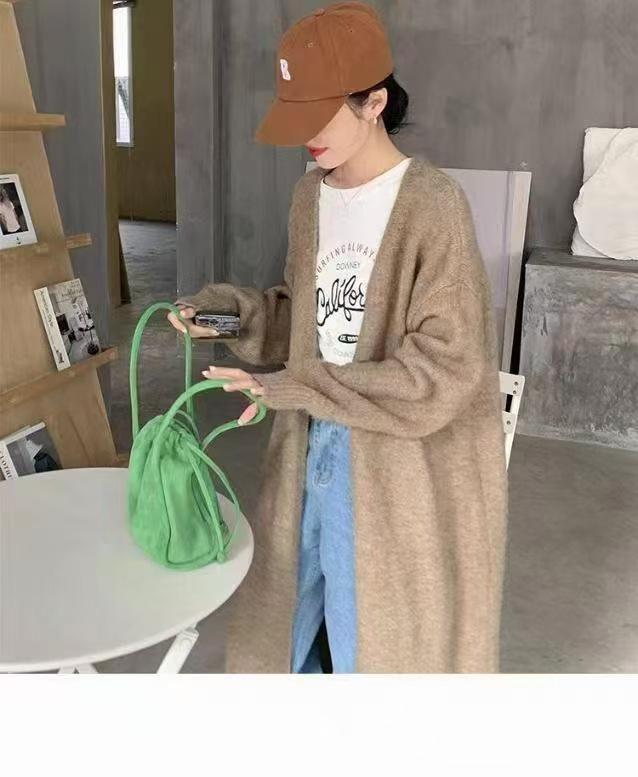 YUNSHU Korean Style Loose Knit Cardigan - Women's Medium To Long Lazy Fit Sweater for Spring and Autumn