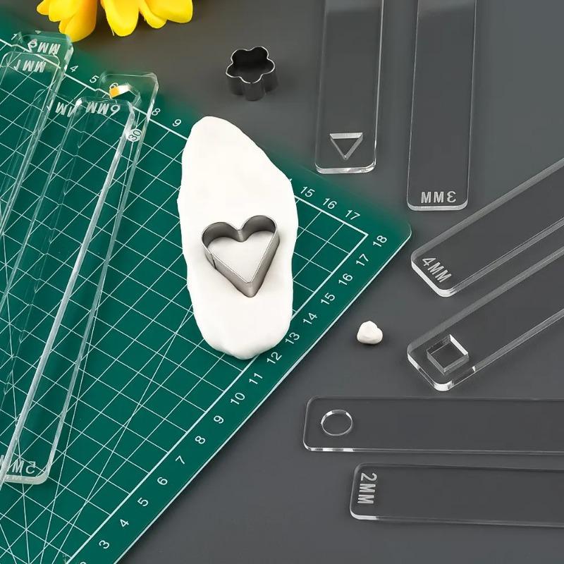 10pcs Soft Clay Thickness Flattening Ruler Rolling Pad Flattening Tool DIY Handicraft Auxiliary 2/3/4/5/6mm Clay Rolling Tool