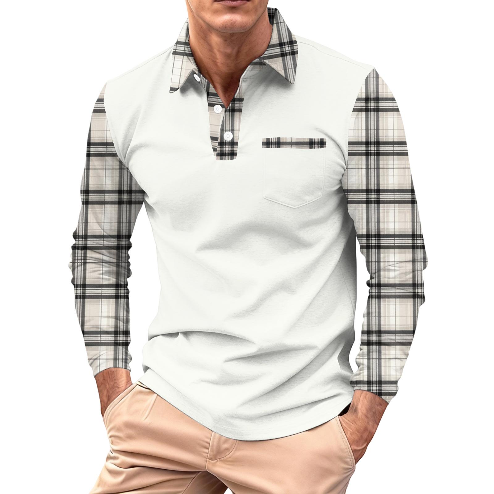 

Men s Long-sleeved Collared Button-down Pocket Casual Top XXL білий