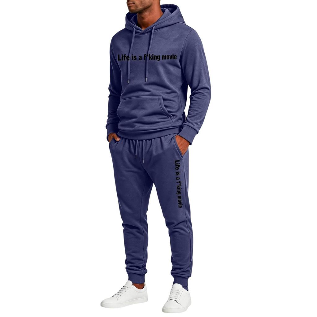 Men's Trendy Casual 2-Piece Hoodie and Straight Leg Sweatpants Set, Fun Text Print, Color, Elastic Waist