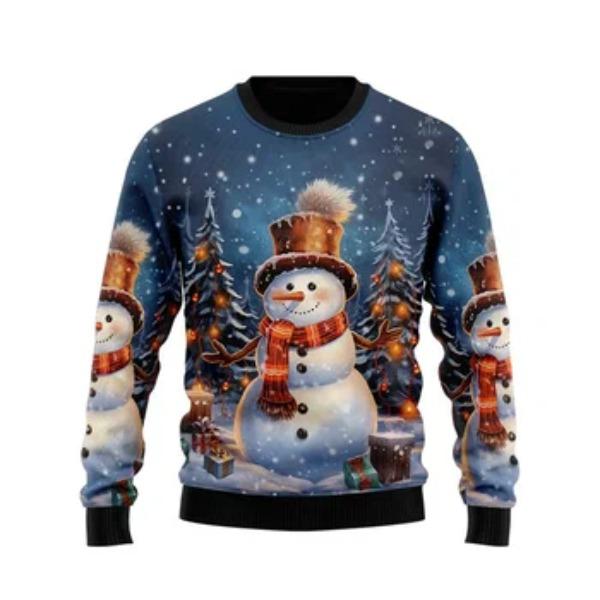 Autumn Winter Men Women Long Sleeved Santa Claus Creative Printed Comfortable Round Neck Casual Loose Hoodie