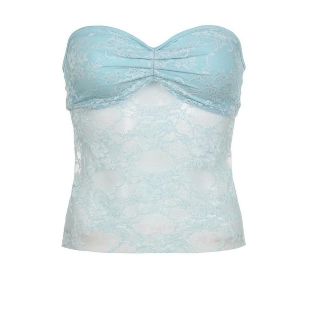 

Сладкое кружевное бра-майка облегающего кроя, топы-трубы, корейские топы-жилеты без бретелек, женские S синий