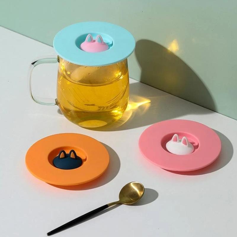 1Pcs Dust‑Proof Round Mug Cover Cute Cat Ear Silicone Cup Lid Reusable Cup Topper Mug Lid Seal Drinkware