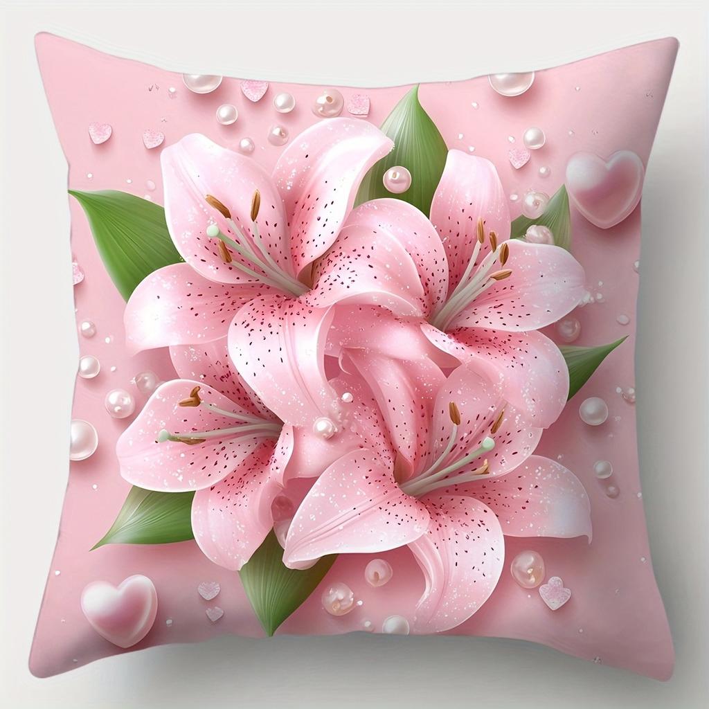 Romantic Pink Lily Pillowcases: Elegant Home Decor Pillow Covers