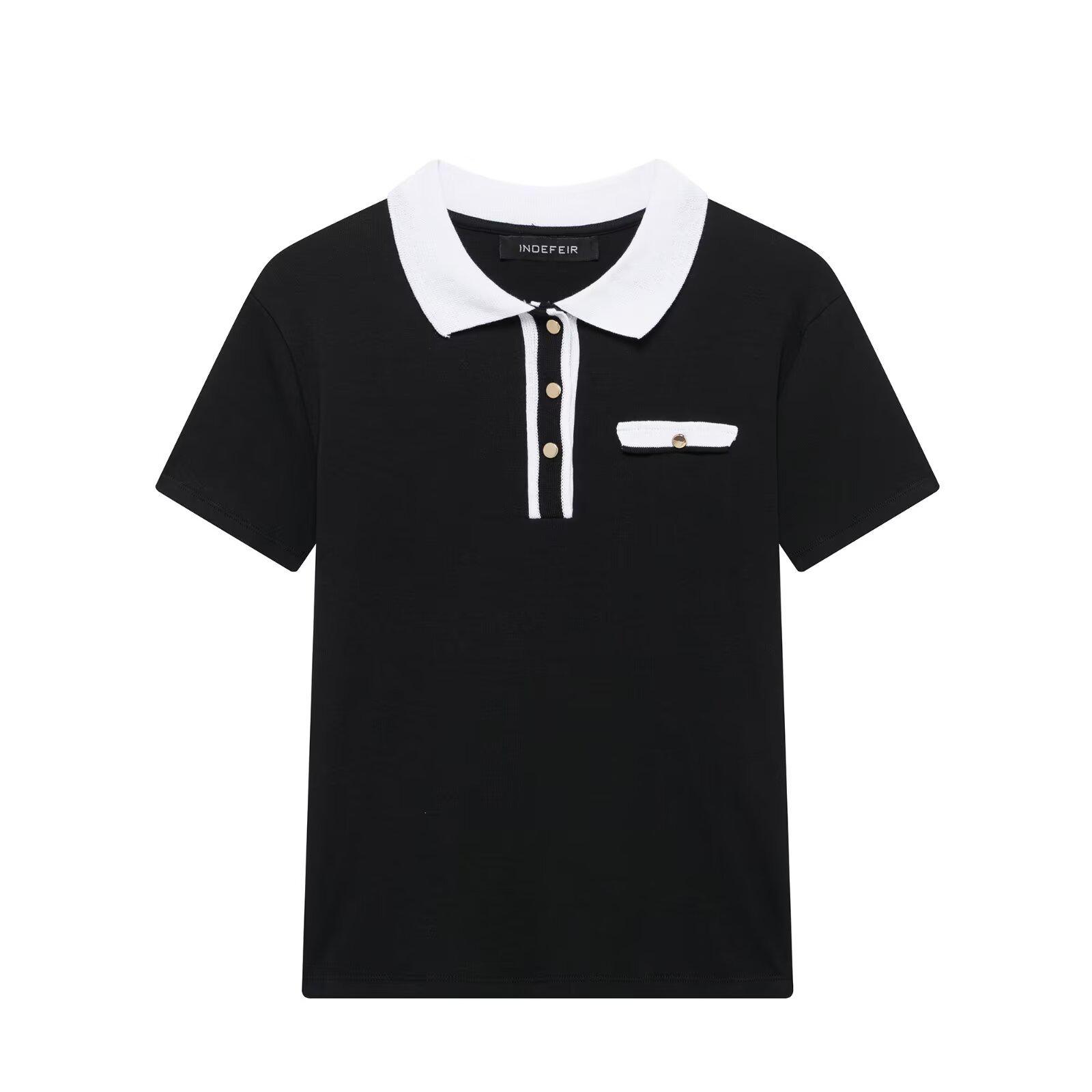 

TAOP&ZA Женская трикотажная футболка с коротким рукавом и воротником поло на весну/лето Small чёрный