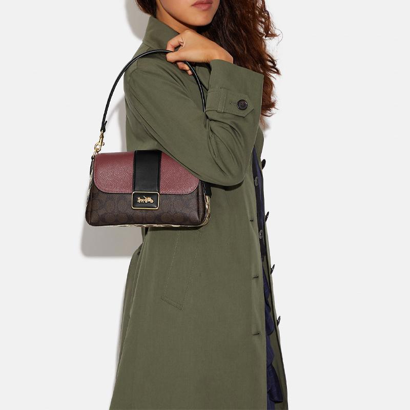 New COACH Grace Artificial Leather Bonded Sheepskin Shoulder Bag Portable Crossbody Bag Shoulder Bag Women's Brown & Red CC066-IMOSN