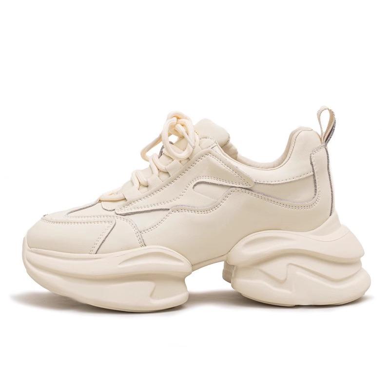 

Женские кроссовки из коровьей кожи на весну и лето, повседневные спортивные белые кроссовки из натуральной кожи на толстой подошве, увеличивающие рост 40 белый