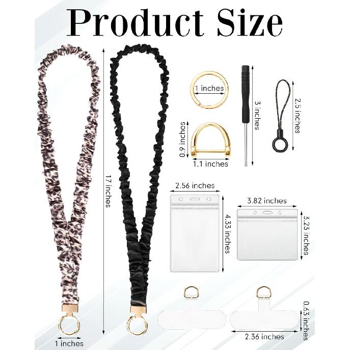 2 Set Leopard Teacher Scrunchie Lanyards for ID Badges Keys Retractable Lanyards Stretchy Scrunchie Lanyard with ID Holder for Women Office Teacher