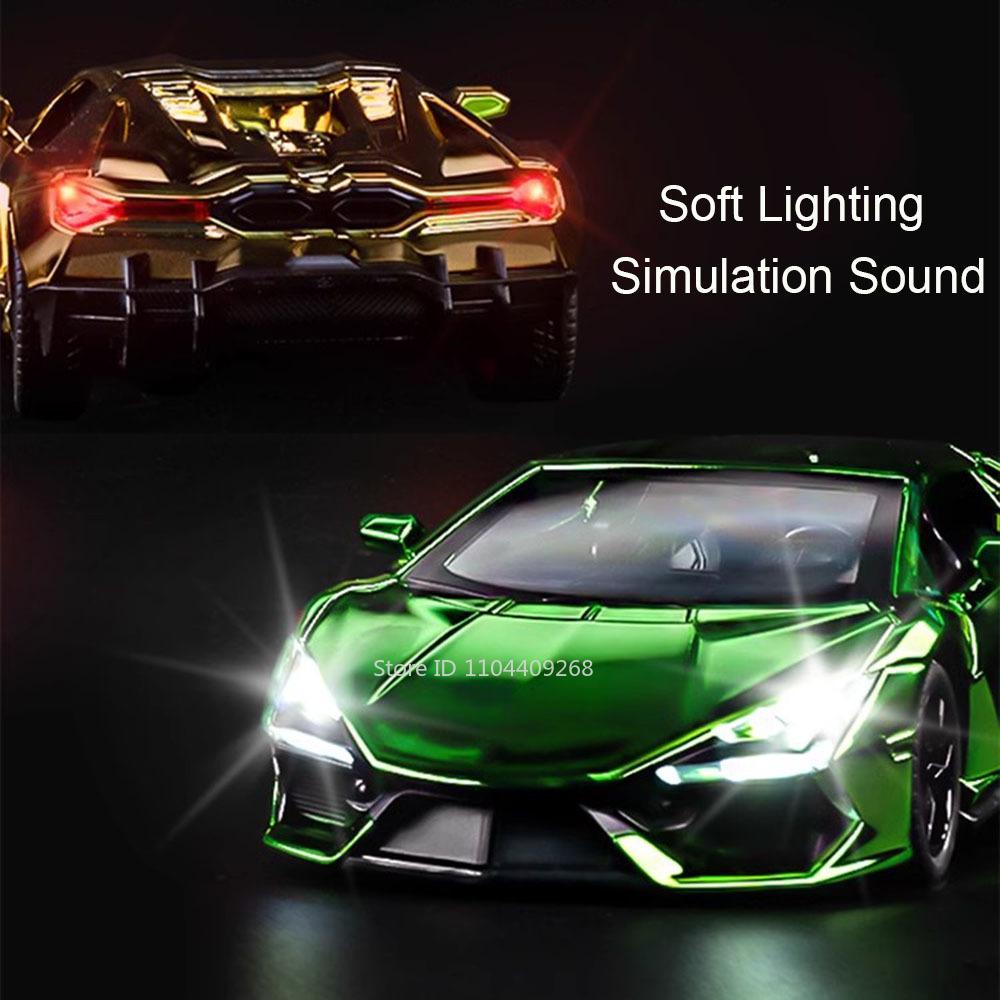1:24 Scale Lambor Revuelto FKP37 Car Model Toy Metal Diecast Sound Light Pull Back Simulation Cars Models for Boys Collection