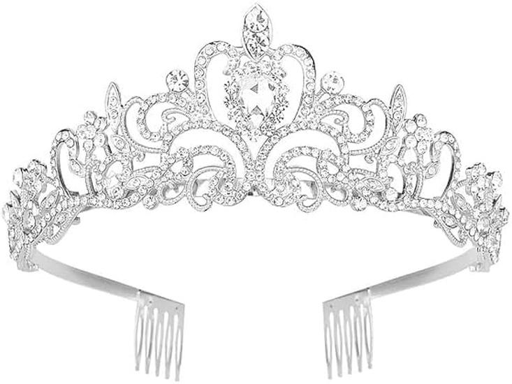 Silver Crystal Tiara Crown Headband Princess Elegant Crown with combs for Women Girls Bridal Wedding Prom Birthday Party 12cm серебряный