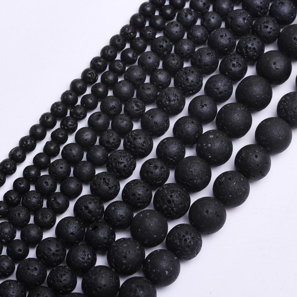 For Bracelet Necklace Natural Volcanic Stone 4 6 8 10 12mm Loose Beads Round Jewelry Making DIY Accessories Wholesale