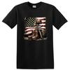 Military Tribute T Shirt American Flag Combat Boots Helmet Gun Tee