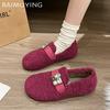 Fur Flats Women Loafers Shoes Bead Crystal Designer Casual Shoes 2025 Trend Short Plush Winter Cotton Boots Warm Botas De Mujer
