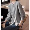 Women Side Slit Sweatshirts Fashion Long Sleeve Buttons Tops Holiday Patchwork Pullovers Autumn Round Neck Jumpers