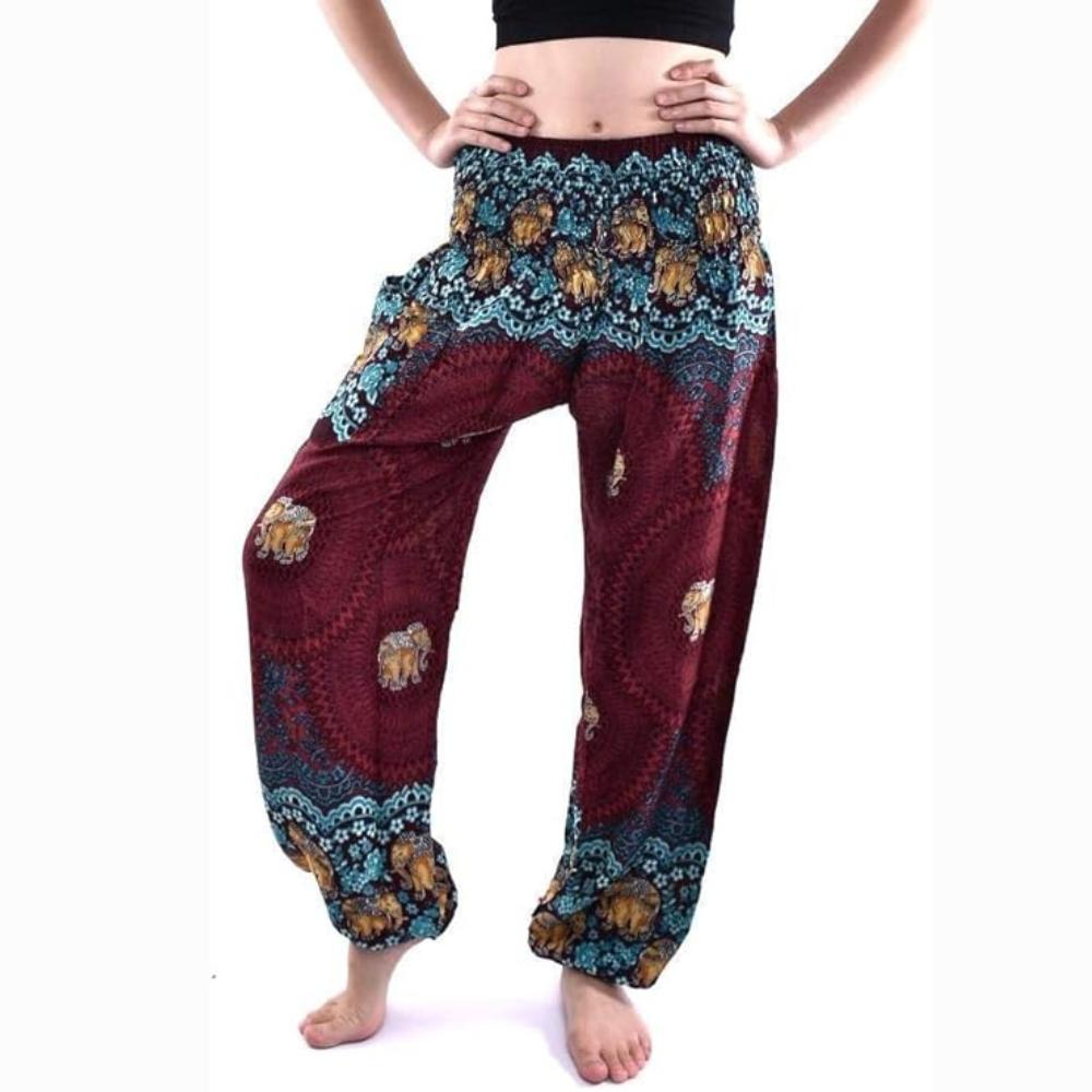 

Bless International Women s Rayon Print Smocked Waist Boho Pant Harem Yoga Hippie Palazzo Summer Beach Pants Medium