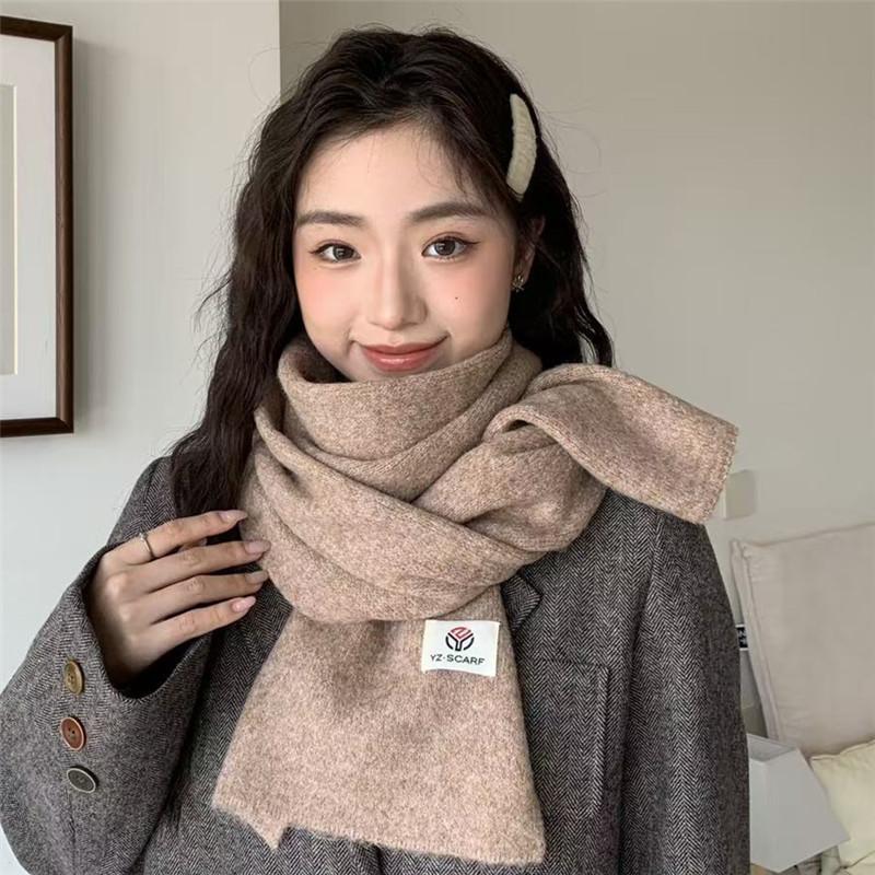New Korean Style Knitted Solid Color Scarf for Women Autumn and Winter Wool Blended Wool Soft and Versatile Student Scarf