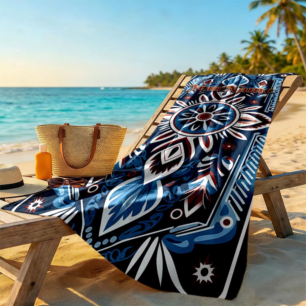 Ethnic Tribal Patterns Customize Text Beach Towel Super Soft Microfiber Quickdry Fabric Perfect for Traveling Yoga Camping and Swimming