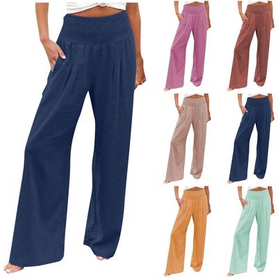 Pantaloni casual larghi a vita alta solidi alla moda da donna