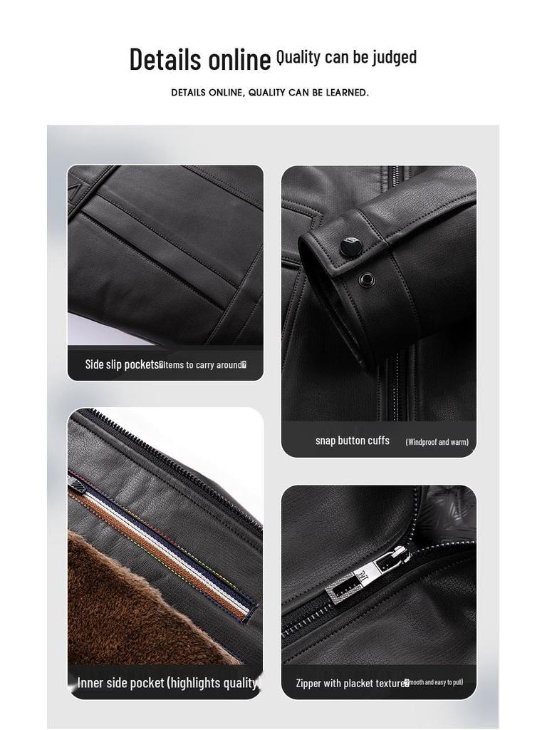 Men's 2025 Winter PU Leather Jacket with Detachable Fur Collar – Thick, Warm, and Casual Dad's Wear
