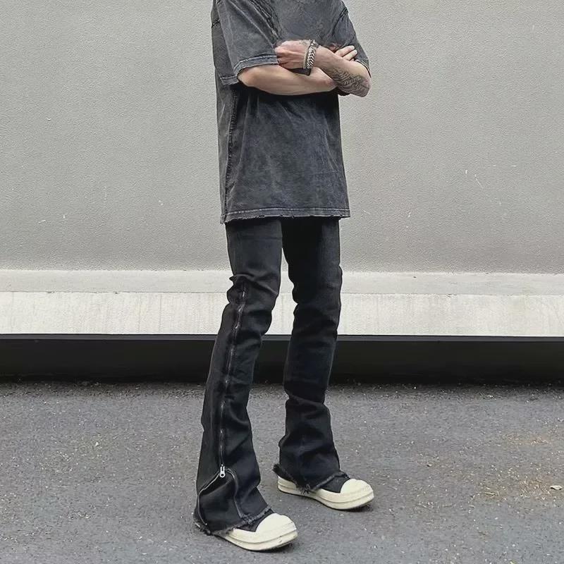 

Американские джинсы High Street с необработанным краем и боковой молнией Slim Fit с клешем для мужчин X-Large чёрный