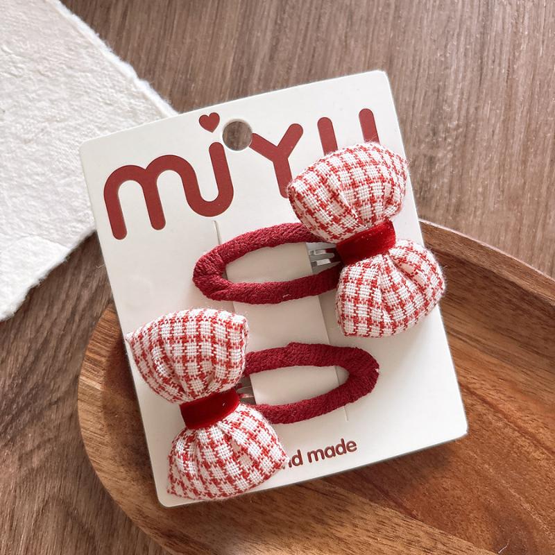 1Pair New Year Cute Red Bow Hairpins Children Girls Hair Clips Pin Barrettes Accessories Hairclip Headwear Headdress Ornament