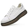 European Men's White Lace-up Shoes: Embossed Cowhide Crocodile Pattern, Comfortable, Versatile Thick Sole, Trendy Casual Design.