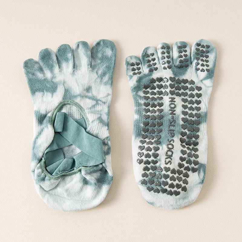 Women Five Toe Socks Women Backless Breathable Bandage Tie-dye Pilates Socks Silicone Non-slip Indoor Workout Dance Yoga Socks EUR 36-39